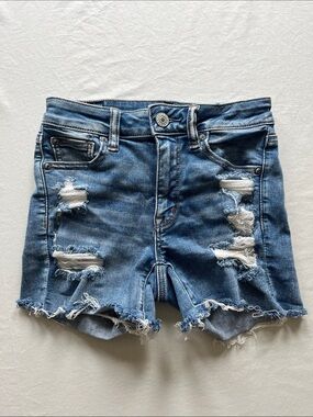 American Eagle Outfitters Blue Distressed Next Level Stretch Hi-Rise Shortie